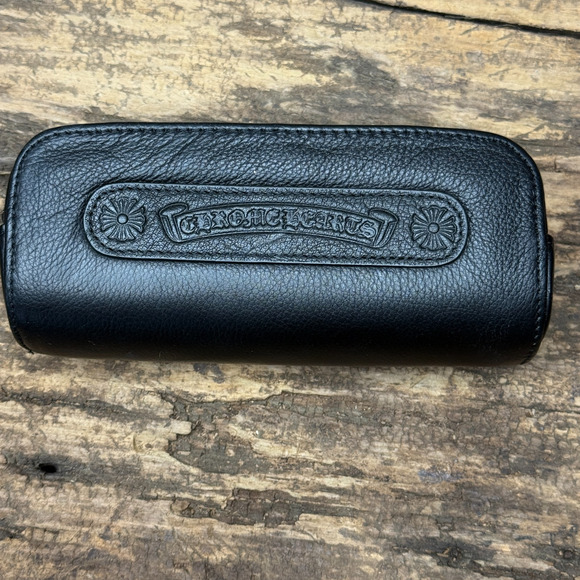 Chrome Hearts Black Large Zipper Leather Sunglasses Eyeglass Case